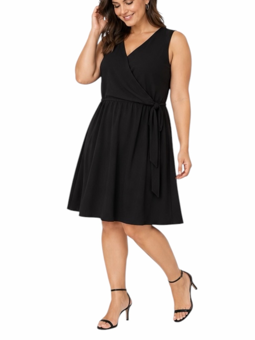 Lane Bryant Dress 18 Black Surplice Tie Waist Stretch Sleeveless V Neck A-line
